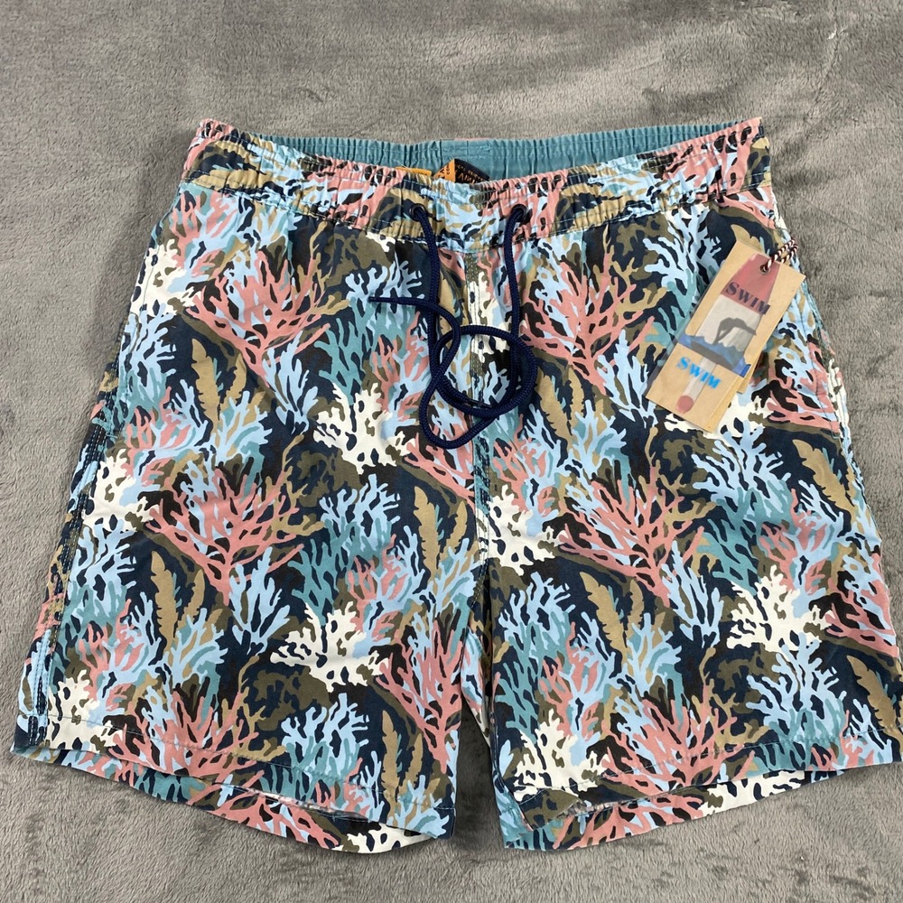 Tailor Vintage Swim Trunks Men M Coral Camo Blue Pink 5125912-CRC Mesh Lined NEW